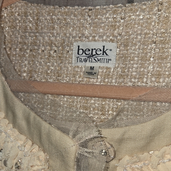 Berek Tan Tweed Lined Blazer with Ruffled Jeweled Trim Womens Medium - Picture 7 of 8